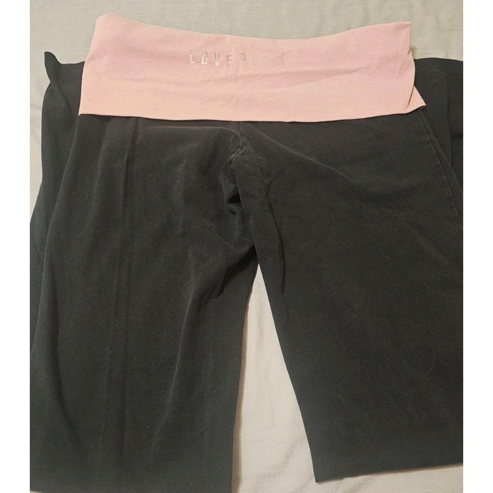 Vtg Y2K Victoria's Secret Light Pink Fold Over Leggings Med Black Flare Pull On